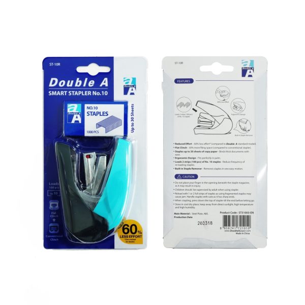 Double A เครื่องเย็บกระดาษเบอร์ 10 รุ่นเบาแรงกด คละสี แถมฟรี ลูกแม็ก 1 กล่อง - Image 2